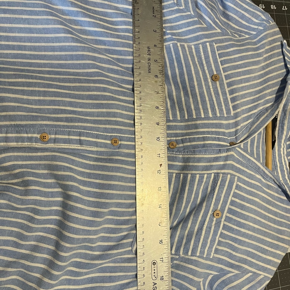 ZARA LINEN BLEND MIDI SHIRTDRESS BLUE & WHITE STRIPED LARGE CASUAL LONG SLEEVE - Picture 3 of 3